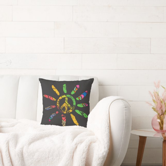 Hand Drawn Ethnic Peace Sign Hippie Bohemian  Cushion (Couch)