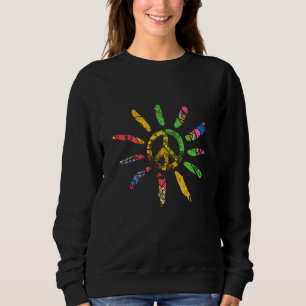 Hand Drawn Ethnic Peace Sign Hippie Bohemian Sweatshirt