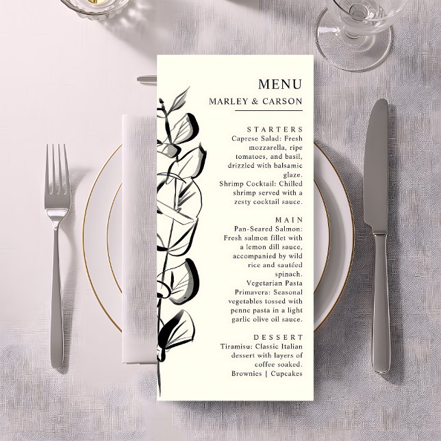 Hand Drawn Eucalyptus Sprig Simple Ivory Wedding Menu (Creator Uploaded)
