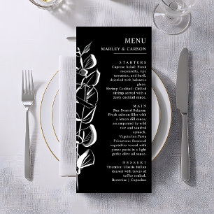 Hand Drawn Eucalyptus Sprig Sleek Black Wedding Menu