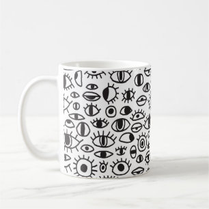 Hand-Drawn Eyes: Doodle Seamless Background. Coffee Mug