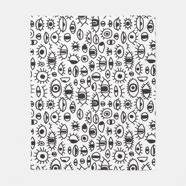 Hand-Drawn Eyes: Doodle Seamless Background. Fleece Blanket (Front)