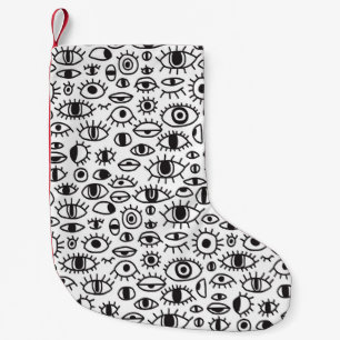 Hand-Drawn Eyes: Doodle Seamless Background. Small Christmas Stocking