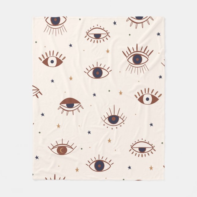 Hand Drawn Eyes Mystical Seamless Pattern. Evil Ey Fleece Blanket (Front)