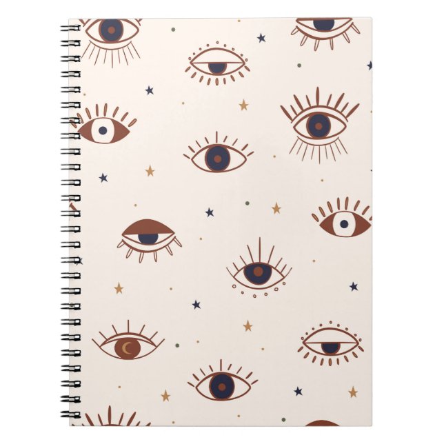 Hand Drawn Eyes Mystical Seamless Pattern. Evil Ey Notebook (Front)