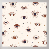 Hand Drawn Eyes Mystical Seamless Pattern. Evil Ey