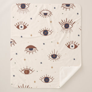 Hand Drawn Eyes Mystical Seamless Pattern. Evil Ey Sherpa Blanket