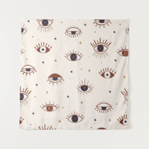 Hand Drawn Eyes Mystical Seamless Pattern. Evil Ey Tapestry