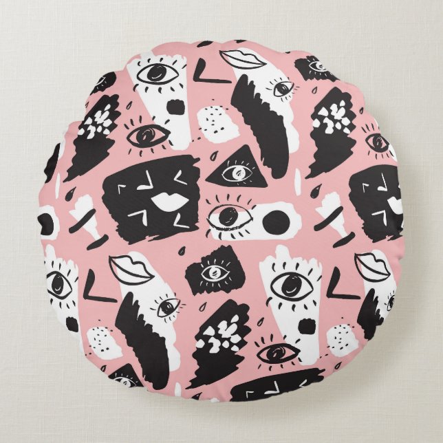 Hand-drawn eyes: trendy pattern round cushion (Front)