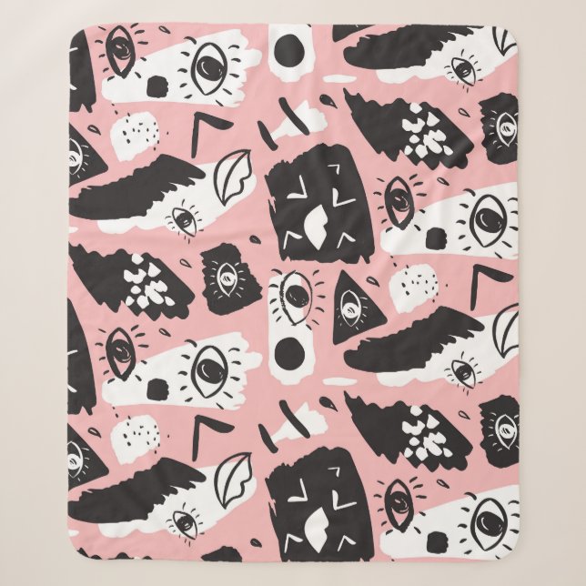 Hand-drawn eyes: trendy pattern sherpa blanket (Front)