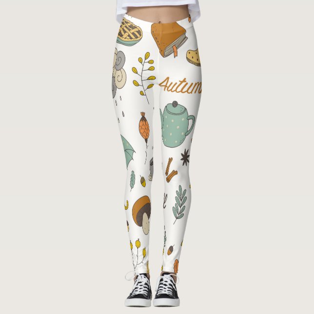 Hand Drawn Fall: Colourful Vintage Set Leggings (Front)
