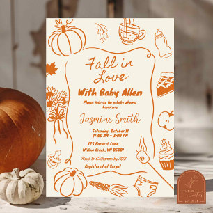 Hand Drawn Fall in Love Baby Shower Invitation