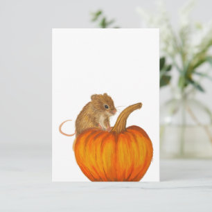 Hand drawn Fall Mouse on Pumpkin Flat Card