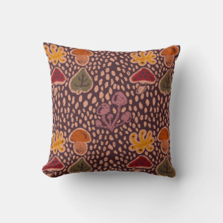 Hand Drawn Fall Mushrooms Autumn Plum Pillow