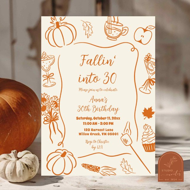 Hand Drawn Fallin into Birthday Invitation (Creator Uploaded)