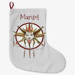Hand Drawn Fancy Boho Sun Personalised Large Christmas Stocking
