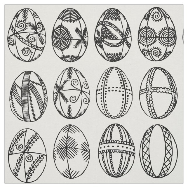 Hand Drawn Fancy Easter Eggs Adult Colouring Fabric (Swatch)