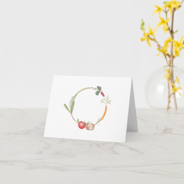 Hand-Drawn Farm Stand Vegetable Wreath Card (Yellow Flower)