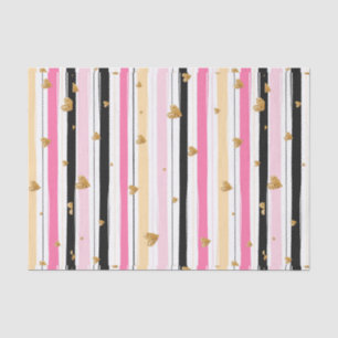 Hand-drawn Faux Gold Hearts & Stripes Pattern 2 Tissue Paper