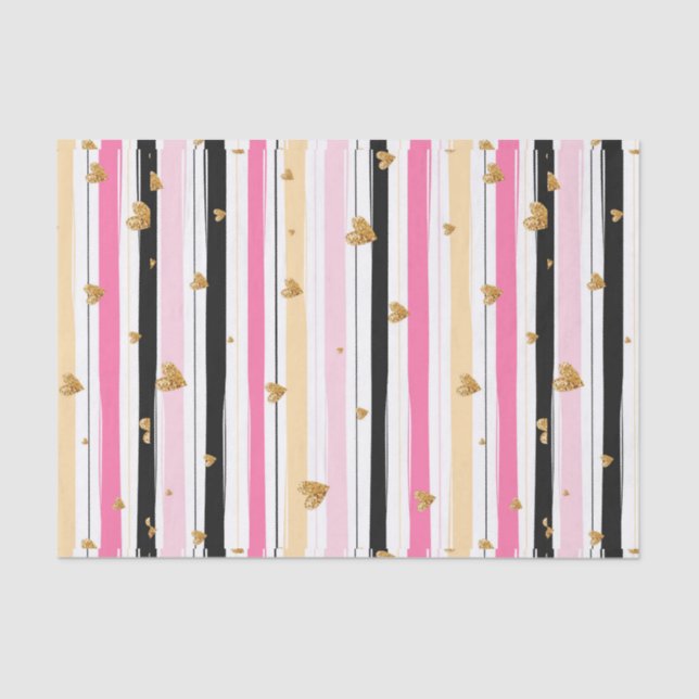 Hand-drawn Faux Gold Hearts & Stripes Pattern 2 Tissue Paper (Front)