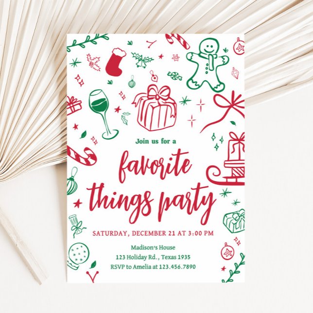 Hand Drawn Favourite Things Gift Christmas Party Invitation (Hand Drawn Favorite Things Christmas Party Invitation)
