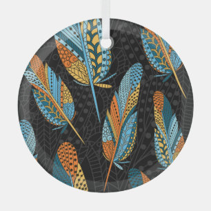 Hand-drawn feathers: colorful background. glass tree decoration