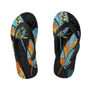 Hand-drawn feathers: colorful background. kid's thongs