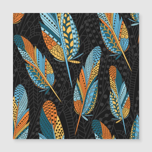 Hand-drawn feathers: colourful background. (Front)