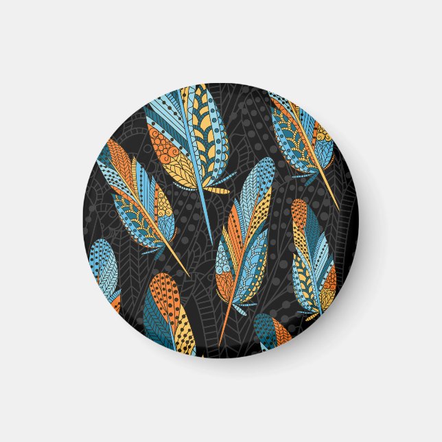 Hand-drawn feathers: colourful background. magnet (Front)
