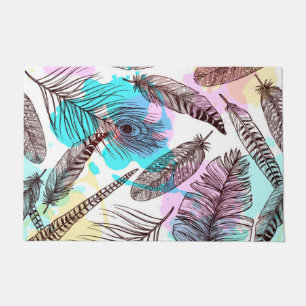 Hand drawn feathers seamless pattern doormat