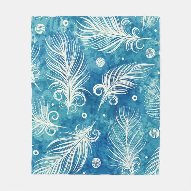 Hand Drawn Feathers: Seamless Pattern Fleece Blanket (Front)