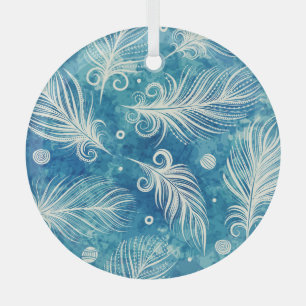 Hand Drawn Feathers: Seamless Pattern Glass Tree Decoration