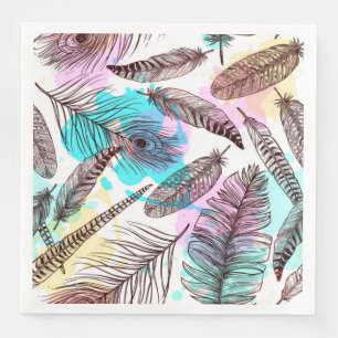 Hand drawn feathers seamless pattern napkin