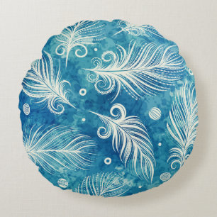 Hand Drawn Feathers: Seamless Pattern Round Cushion