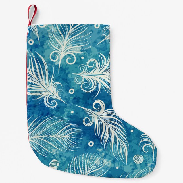 Hand Drawn Feathers: Seamless Pattern Small Christmas Stocking (Front)