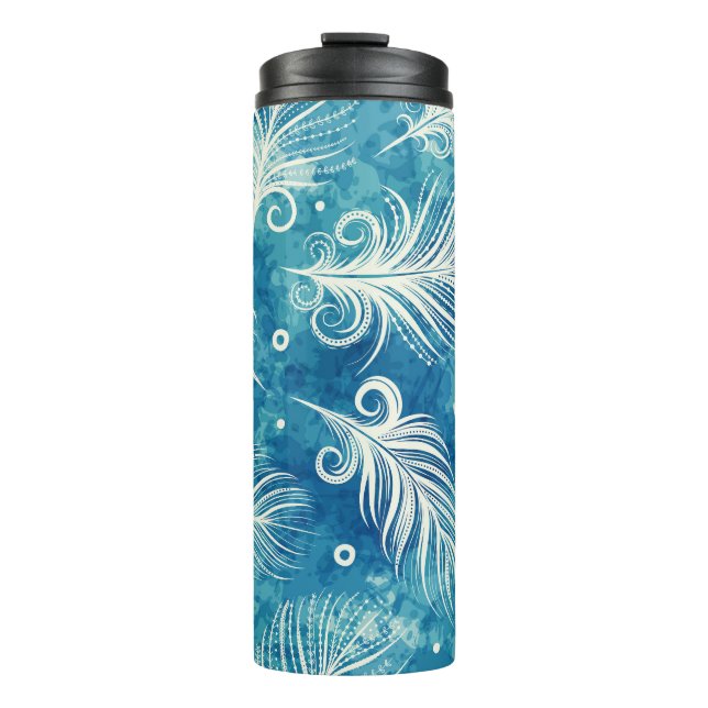 Hand Drawn Feathers: Seamless Pattern Thermal Tumbler (Front)