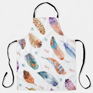 Hand Drawn Feathers: White Background Pattern Apron