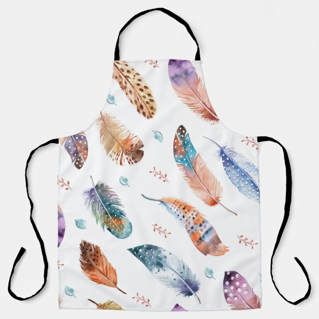 Hand Drawn Feathers: White Background Pattern Apron (Front)