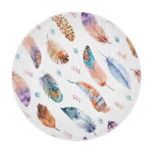 Hand Drawn Feathers: White Background Pattern Cutting Board