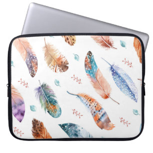 Hand Drawn Feathers: White Background Pattern Laptop Sleeve