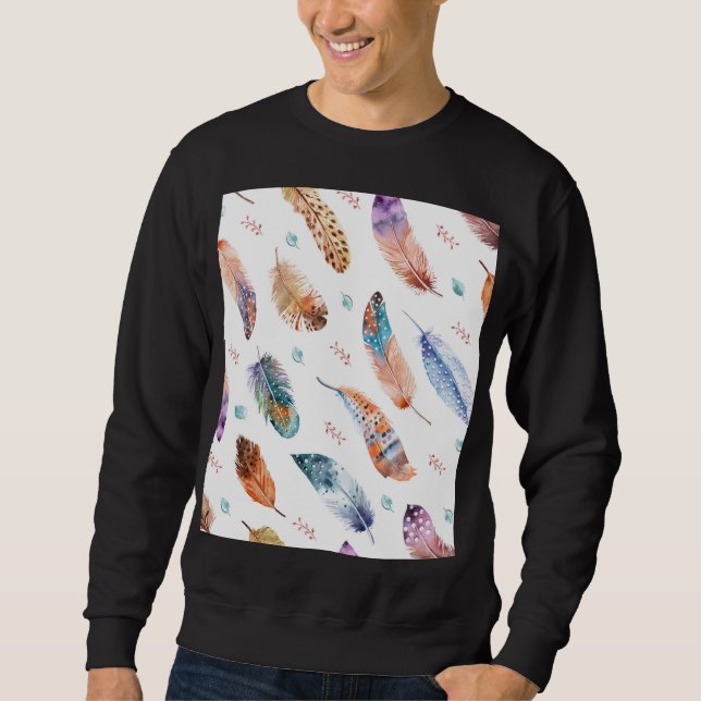 Hand Drawn Feathers: White Background Pattern Sweatshirt (Front)