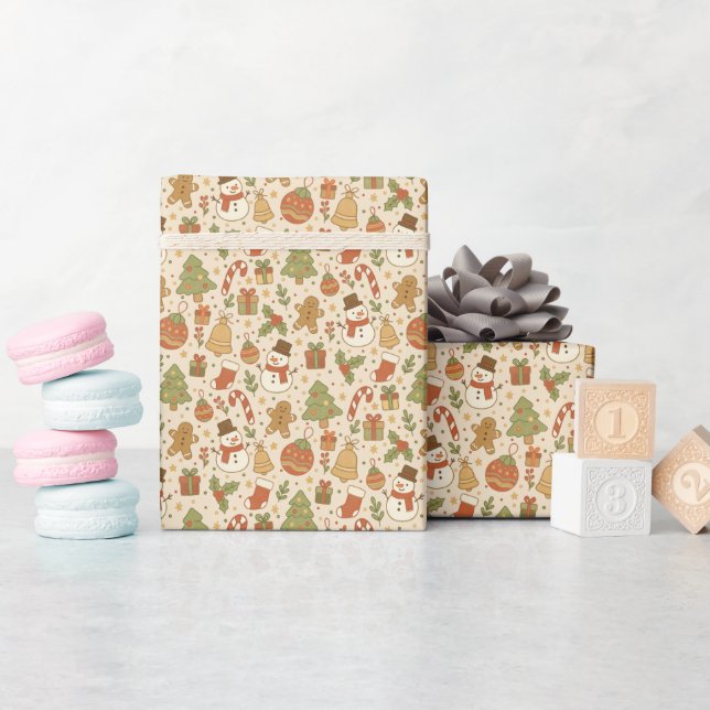 Hand Drawn Festive Christmas Wrapping Paper Roll   (Baby Shower)