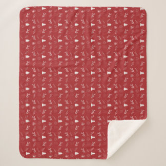 Hand-Drawn Festive Red & White Christmas Sherpa Blanket