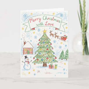 Hand Drawn Festive Scene Christmas Card
