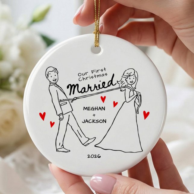 Hand Drawn First Christmas Married Ornament (Creator Uploaded)