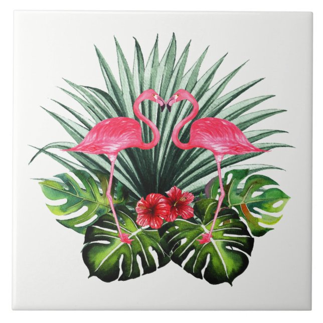 Hand Drawn flamingo Decorative Ceramic Photo Tile (Front)