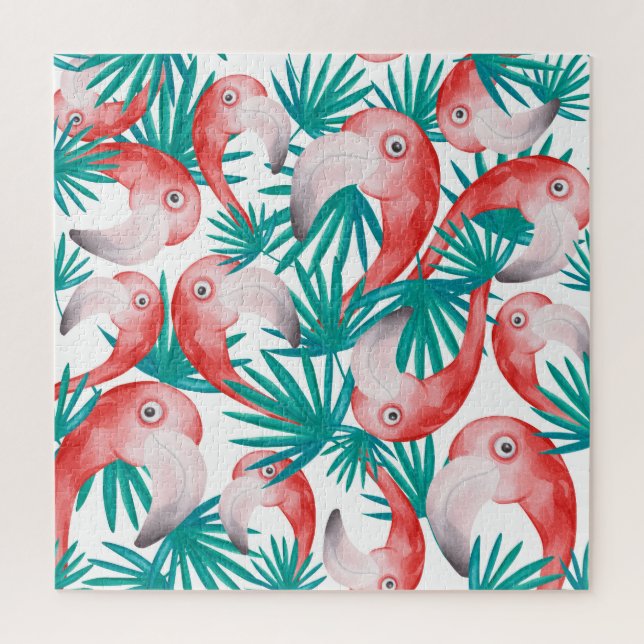Hand-drawn flamingo: watercolor seamless pattern. jigsaw puzzle (Vertical)