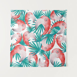 Hand-drawn flamingo: watercolor seamless pattern. tapestry