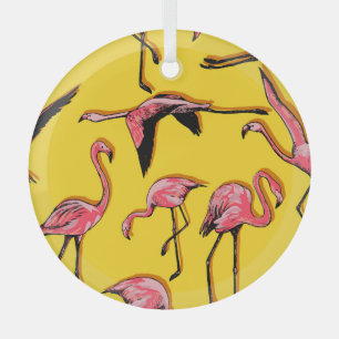 Hand-Drawn Flamingos Vintage Seamless Background Glass Tree Decoration