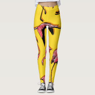Hand-Drawn Flamingos Vintage Seamless Background Leggings